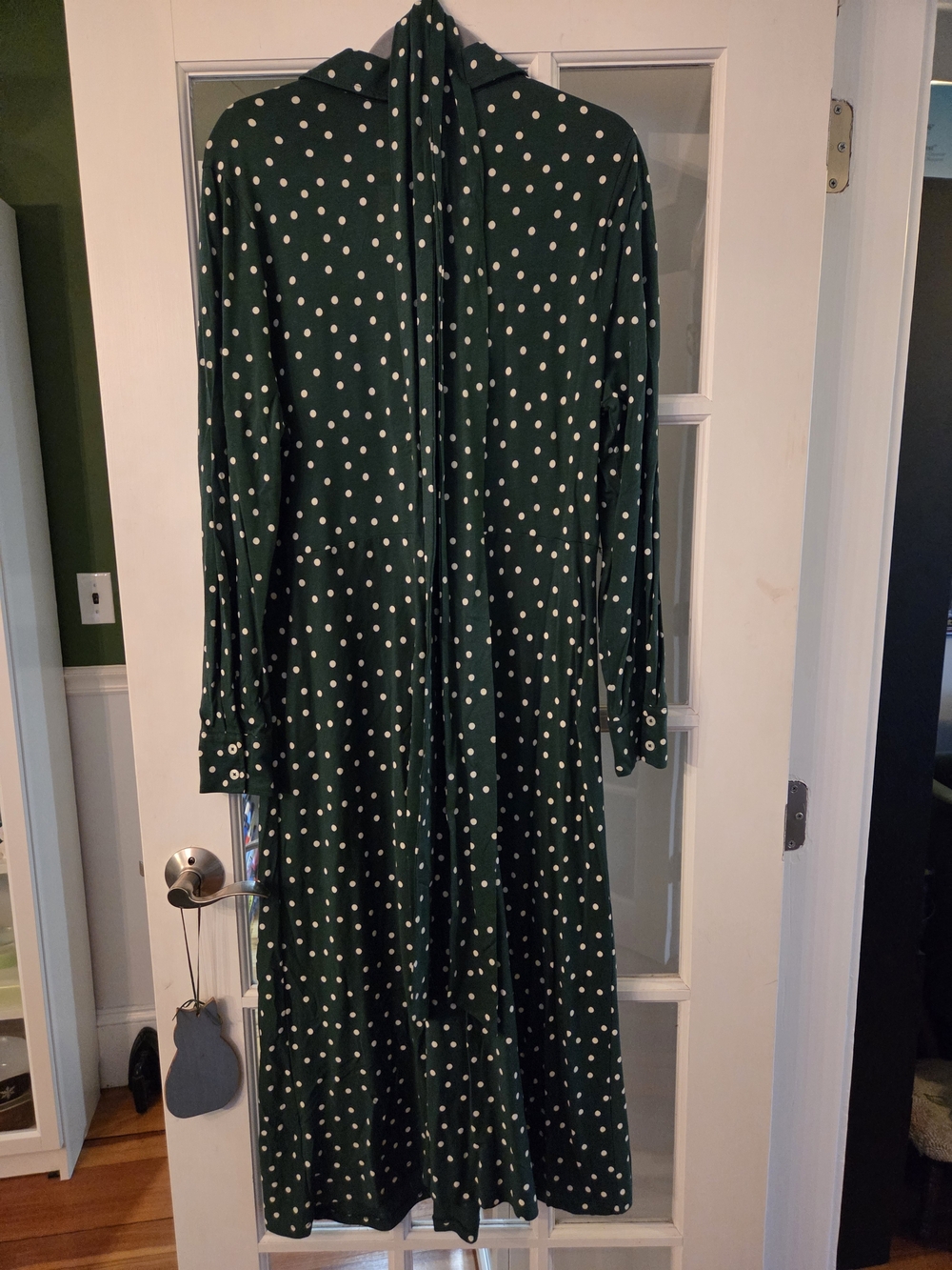 Boden Green Polka Dot Midi Shirtdress with Tie Waist - Size 14R - Picture 4 of 8